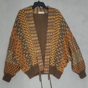 Escada Made In Western Germany Brown and Tan Geometric Knit Cardigan